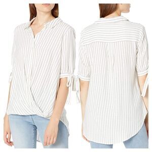 NWT BCBGeneration Faux Wrap 3/4 Sleeve Striped Blouse White Black Size XS